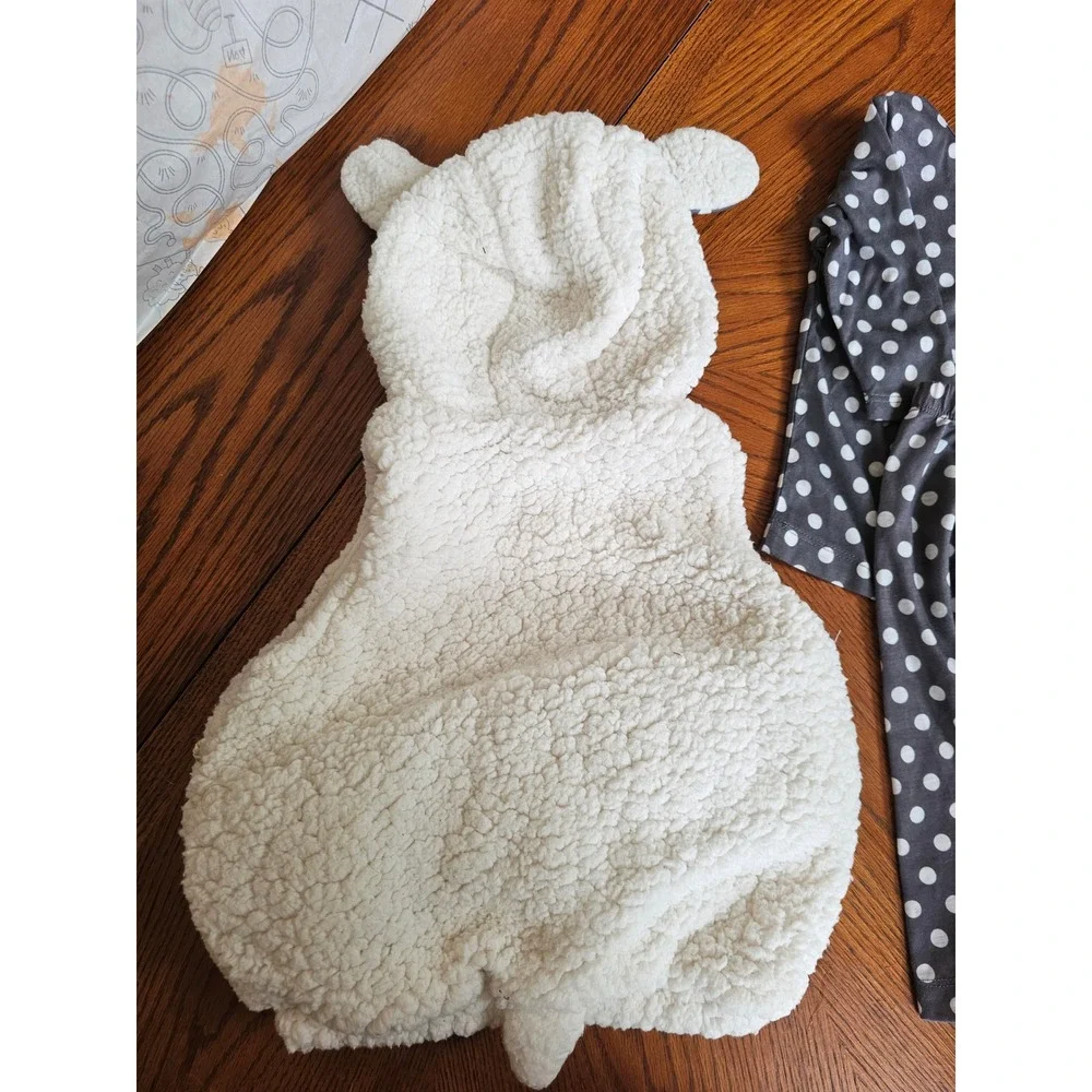 Target Baby Lamb Costume baby 0-6M White Sherpa Grey Polka Dot Halloween - Picture 6 of 9